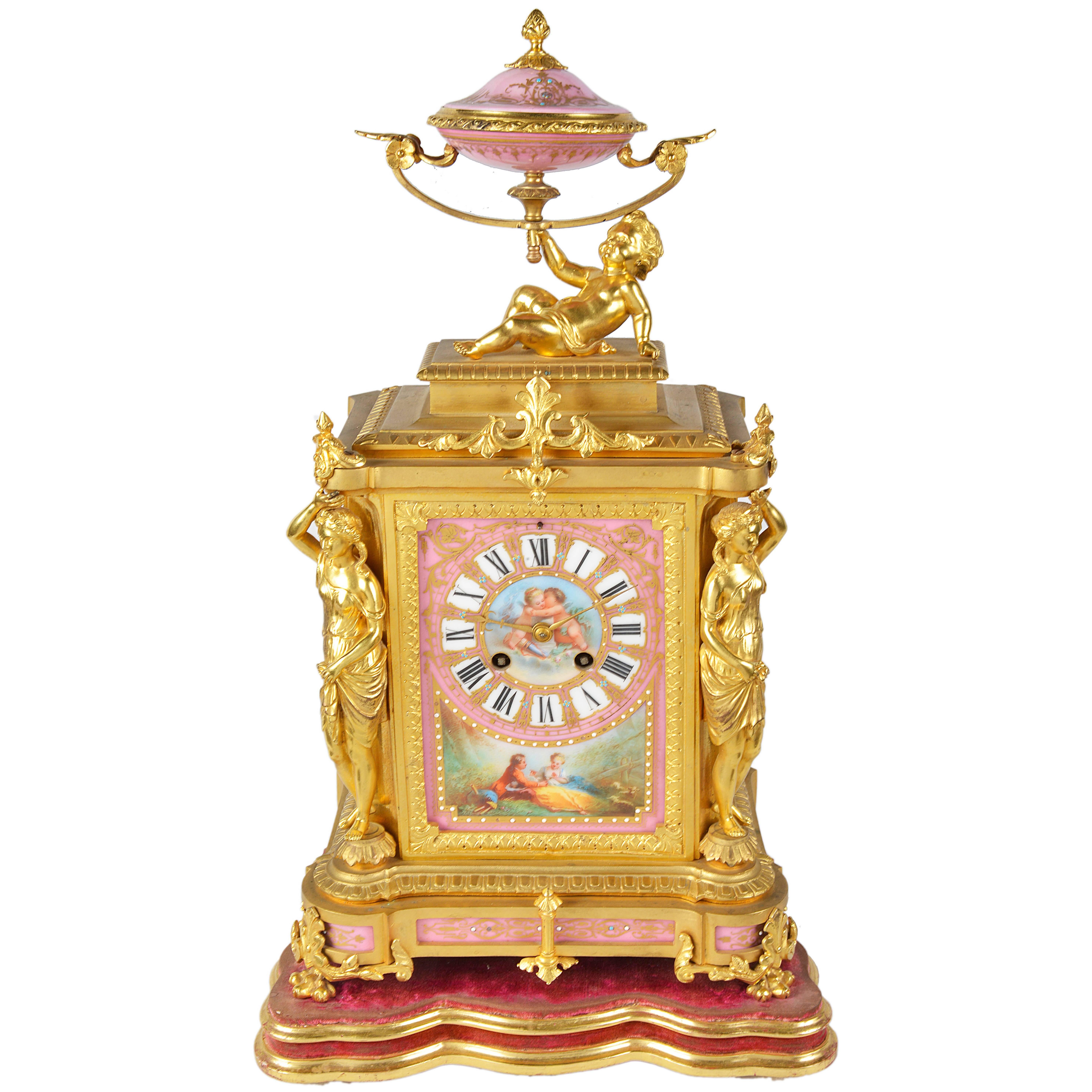 Antique French Sevres Mantel Clock For Sale