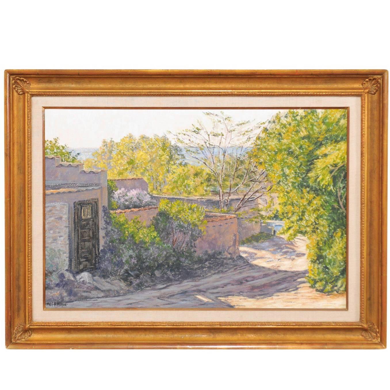Home and Landscape Framed Oil Painting of Santa Fe, New Mexico of Medium Size For Sale
