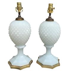 Pair of circa 1920 French Cut Opaline Lamps on Original Mounts, Super Rare
