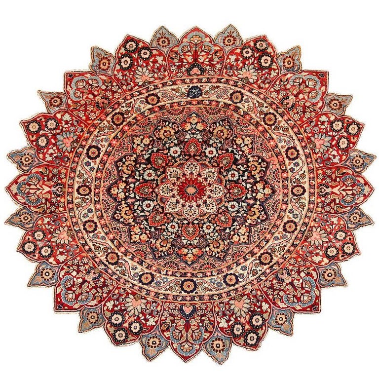 Round Antique Khorassan Persian Rug. Size: 5 ft x 5 ft (1.52 m x 1.52 m ...