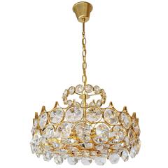 Modernist Crystal and Brass Chandelier by Palwa