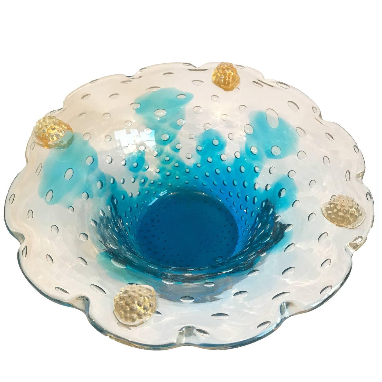 Seguso Vetri d'Arte Murano Pulegoso Italian Art Glass Bowl For Sale