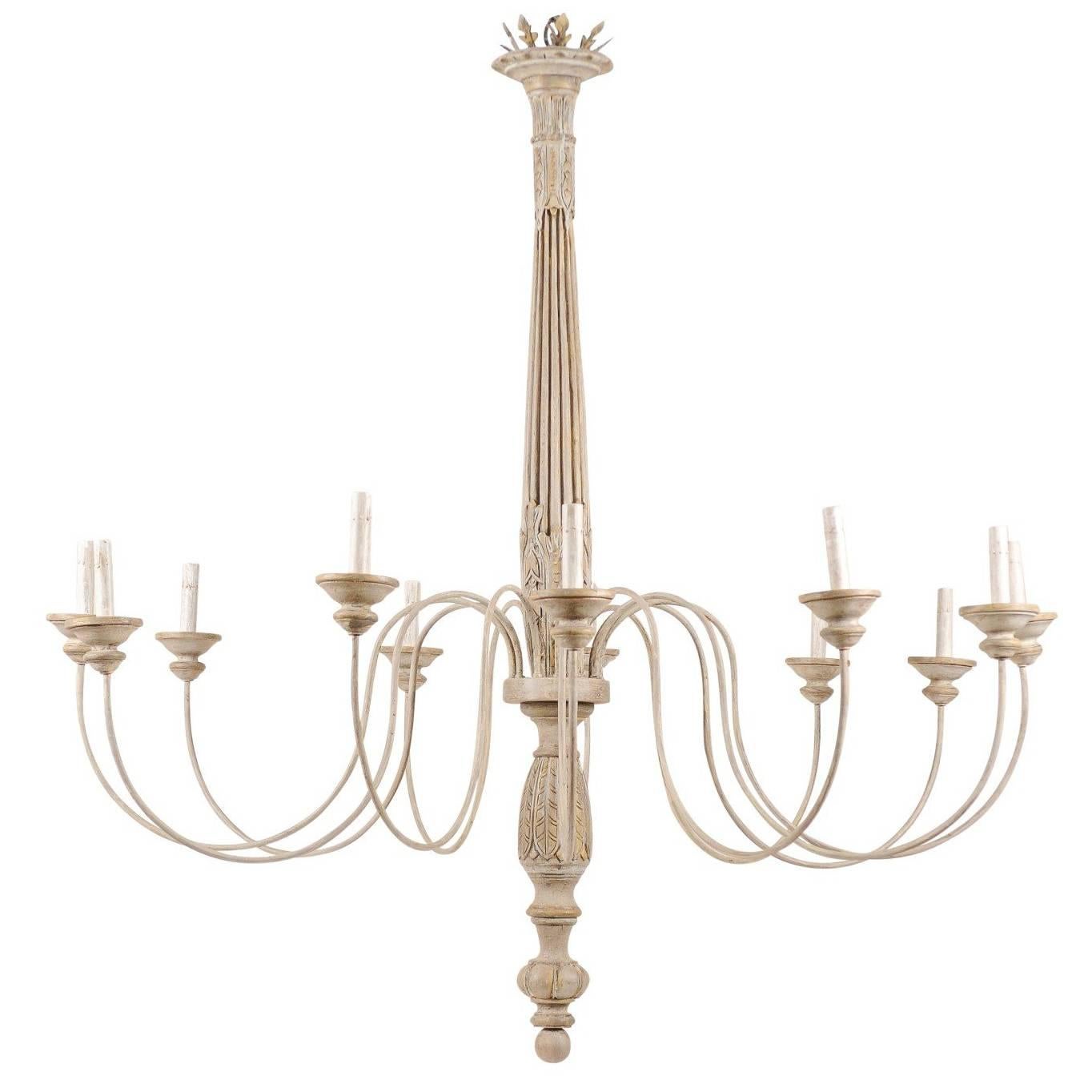 Elegant Carved and Painted Twelve-Light Neutral Chandelier of Italian Fragments