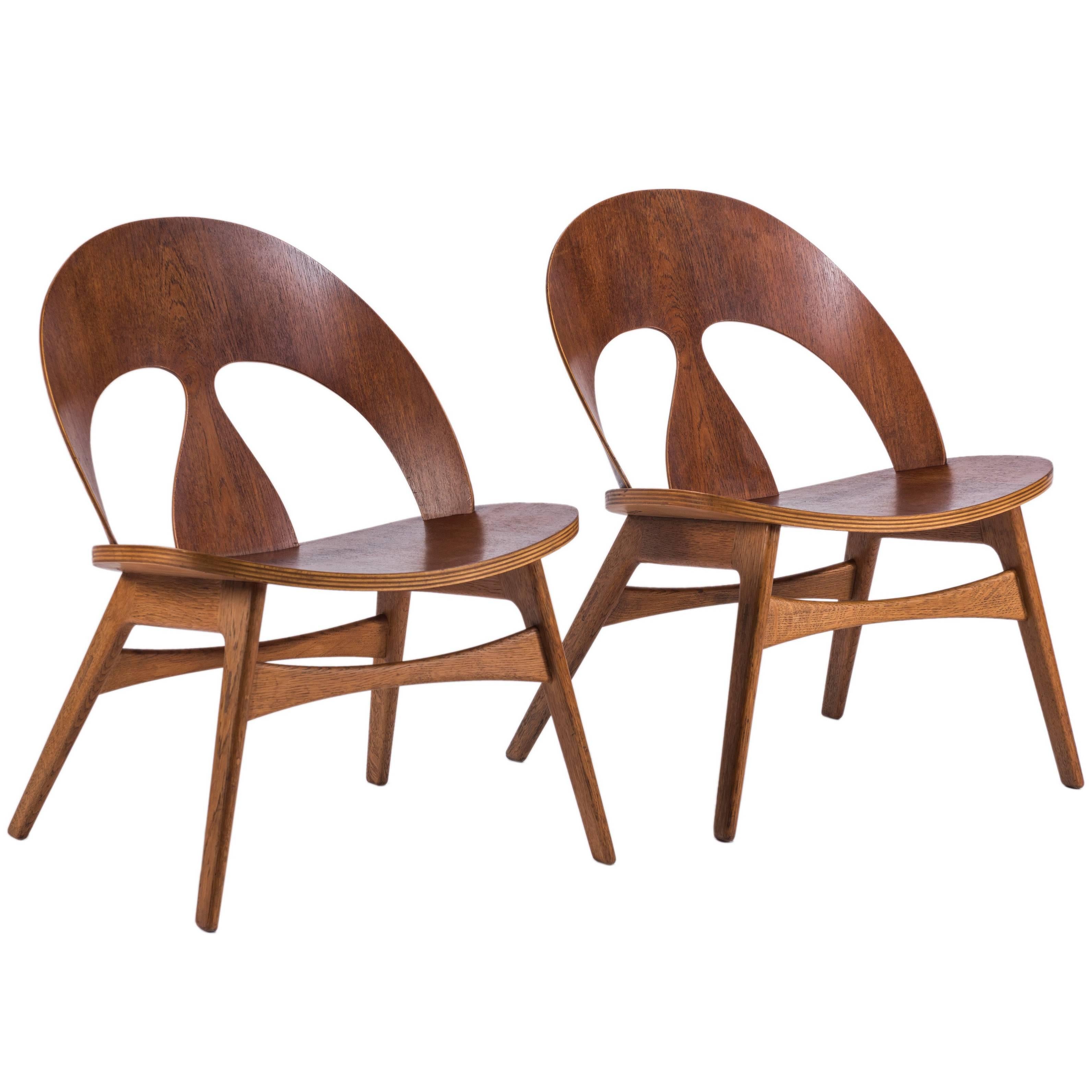 Pair of Early Børge Mogensen Plywood Lounge Chairs for Erhard Rasmussen