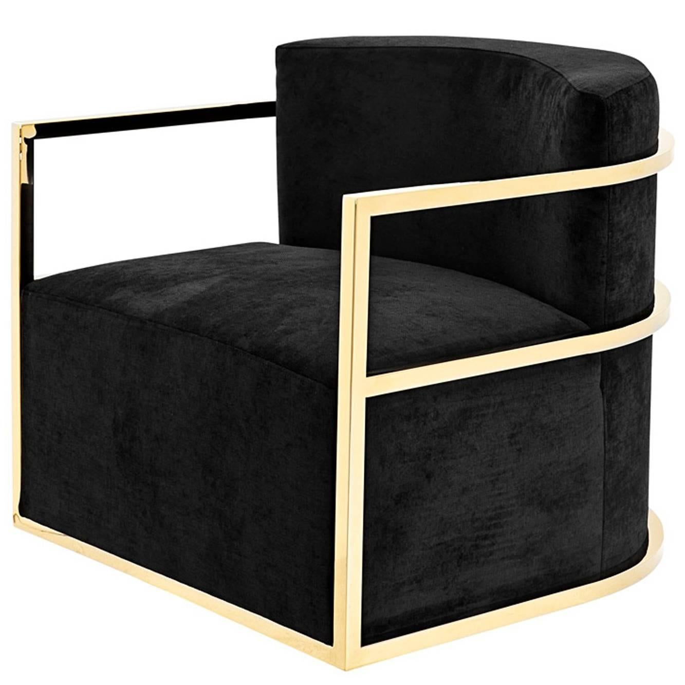 Arkan Armchair with Black Velvet and Gold Finish