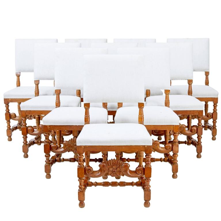 Set of Ten Early 20th Century Carved Oak Dining Chairs For Sale at 1stdibs