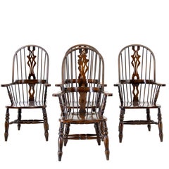 Set of Four Oak and Elm Windsor Armchairs
