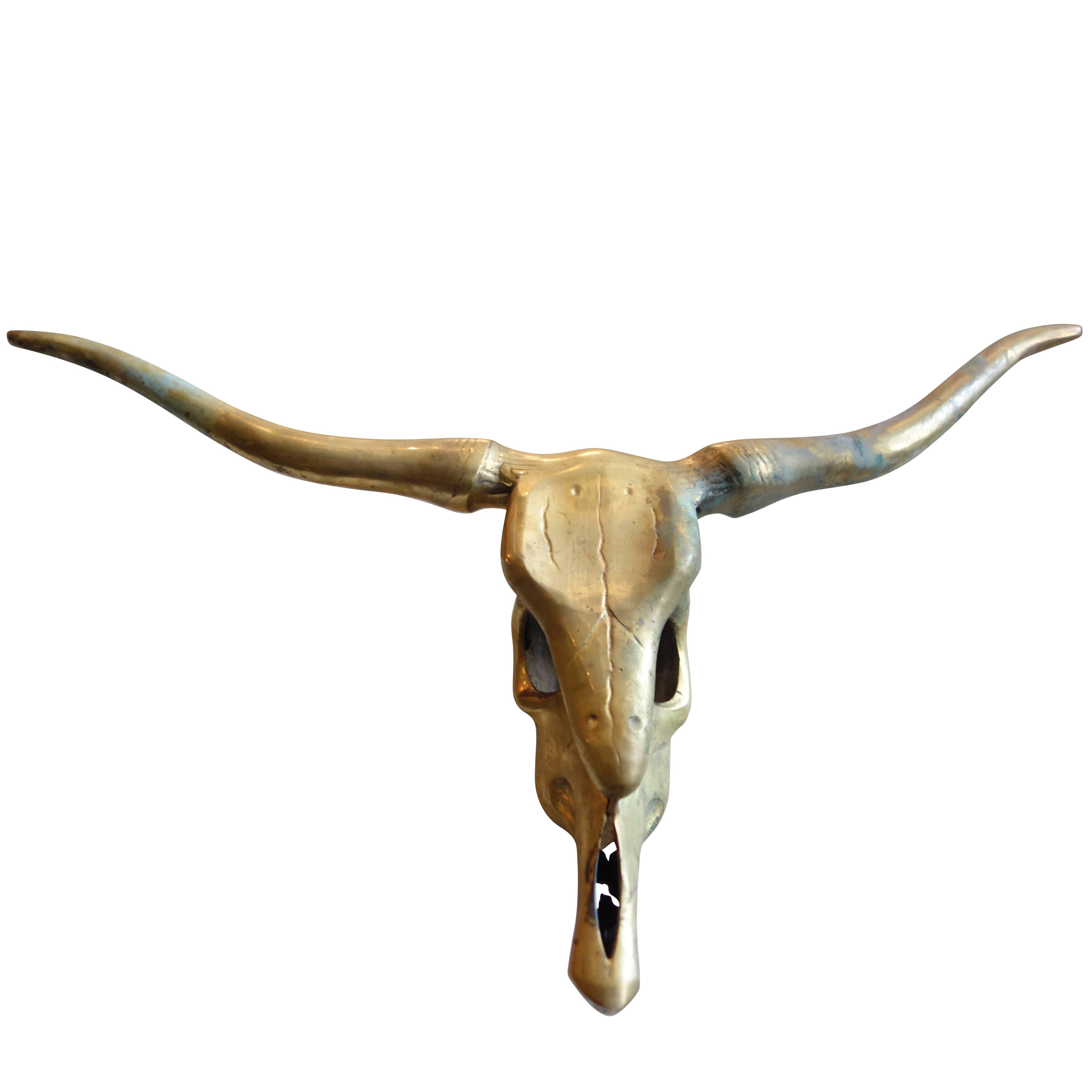 Vintage Brass Wall Mount Long Horn Cow Skull