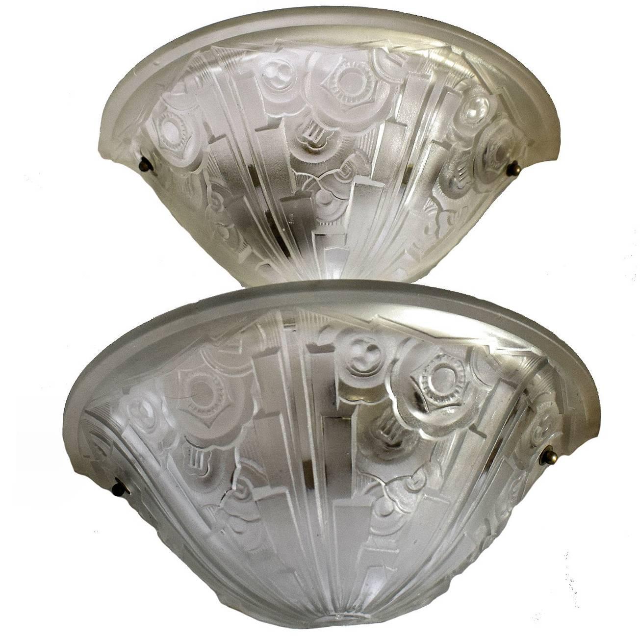 Pair of French Art Deco Glass Wall Light Sconces