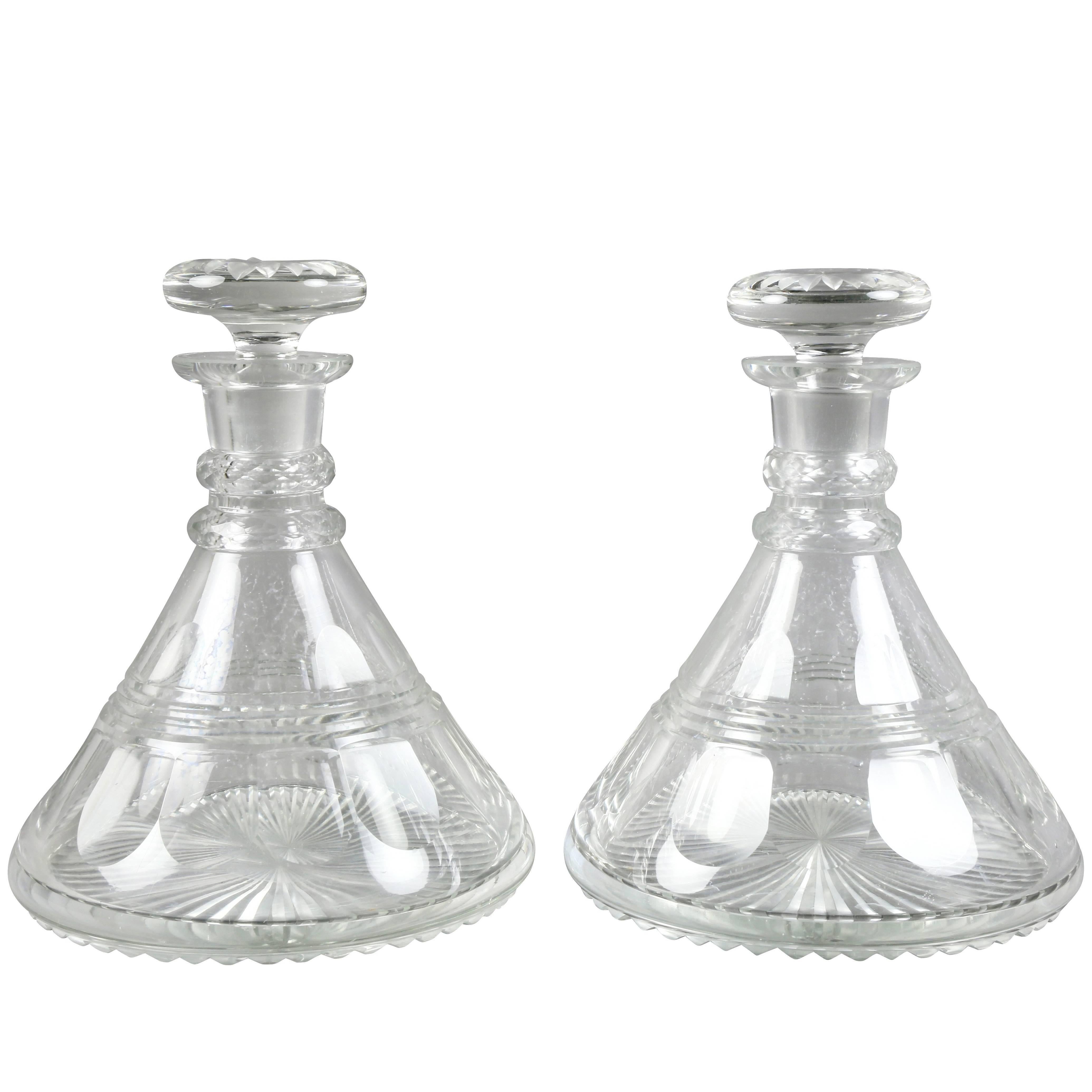 Pair of Cut Glass Ships Decanters