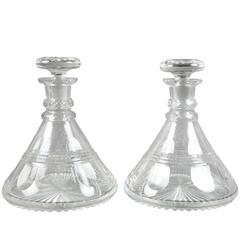Antique Pair of Cut Glass Ships Decanters
