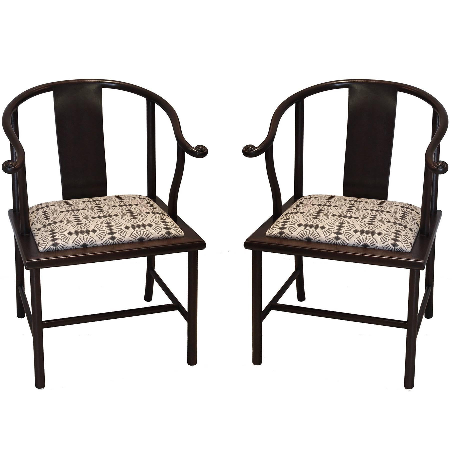 Pair of 20th Century Smith & Watson Horseshoe Style Asian Chairs For Sale