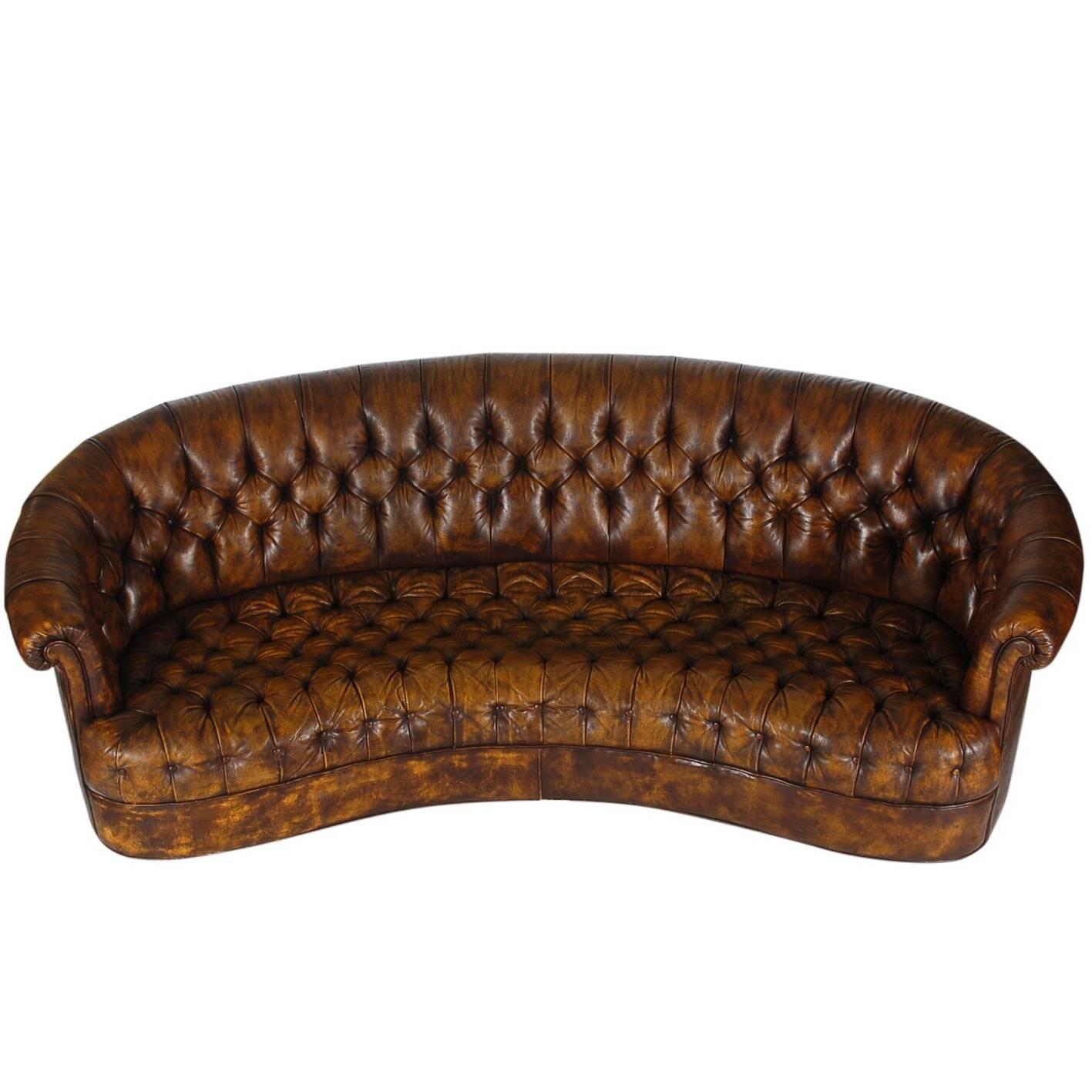 Vintage Chesterfield Sofa with Original Brown Leather