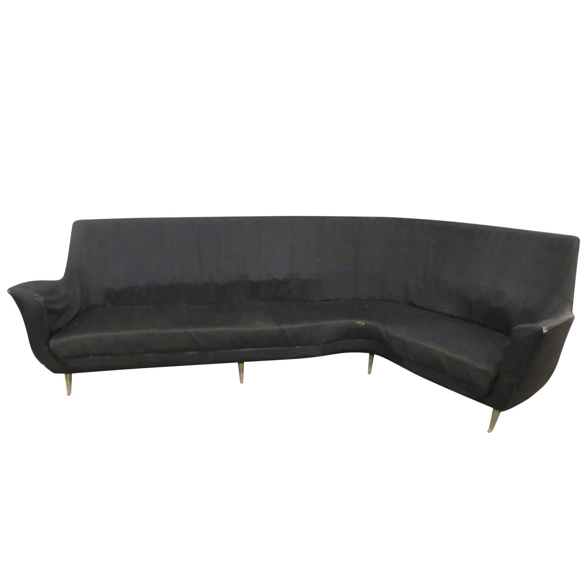 Gio Ponti Style Brass Leg Upholstered Sofa