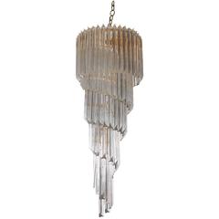 Hollywood Regency Italian Venini Murano Brass Crystal Prism Spiral Chandelier 2