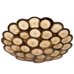  Flush Mount Murano Disc Chandelier in Smoked Topaz with Brass Base