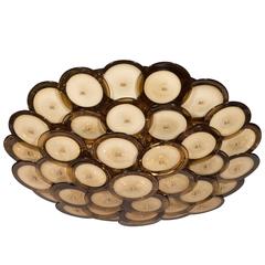 Flush Mount Murano Disc Chandelier in Smoked Topaz with Brass Base 1