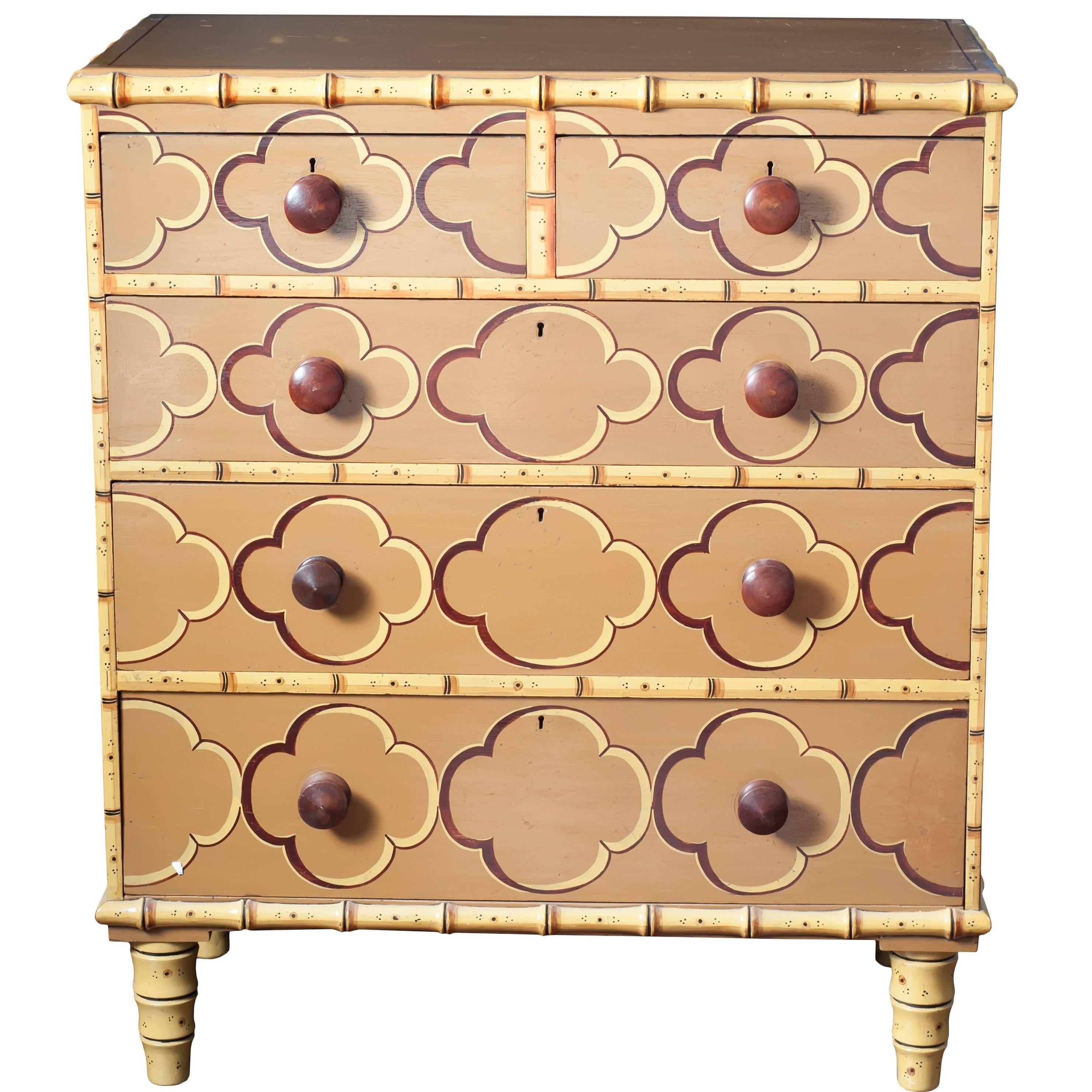 English Hand-Painted Chest of Drawers with Faux Bamboo Trim