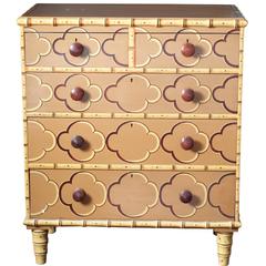 Vintage English Hand-Painted Chest of Drawers with Faux Bamboo Trim