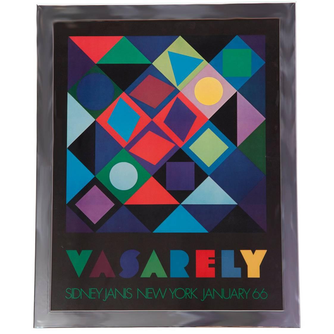 1960s Vasarely Poster in Chrome Frame For Sale