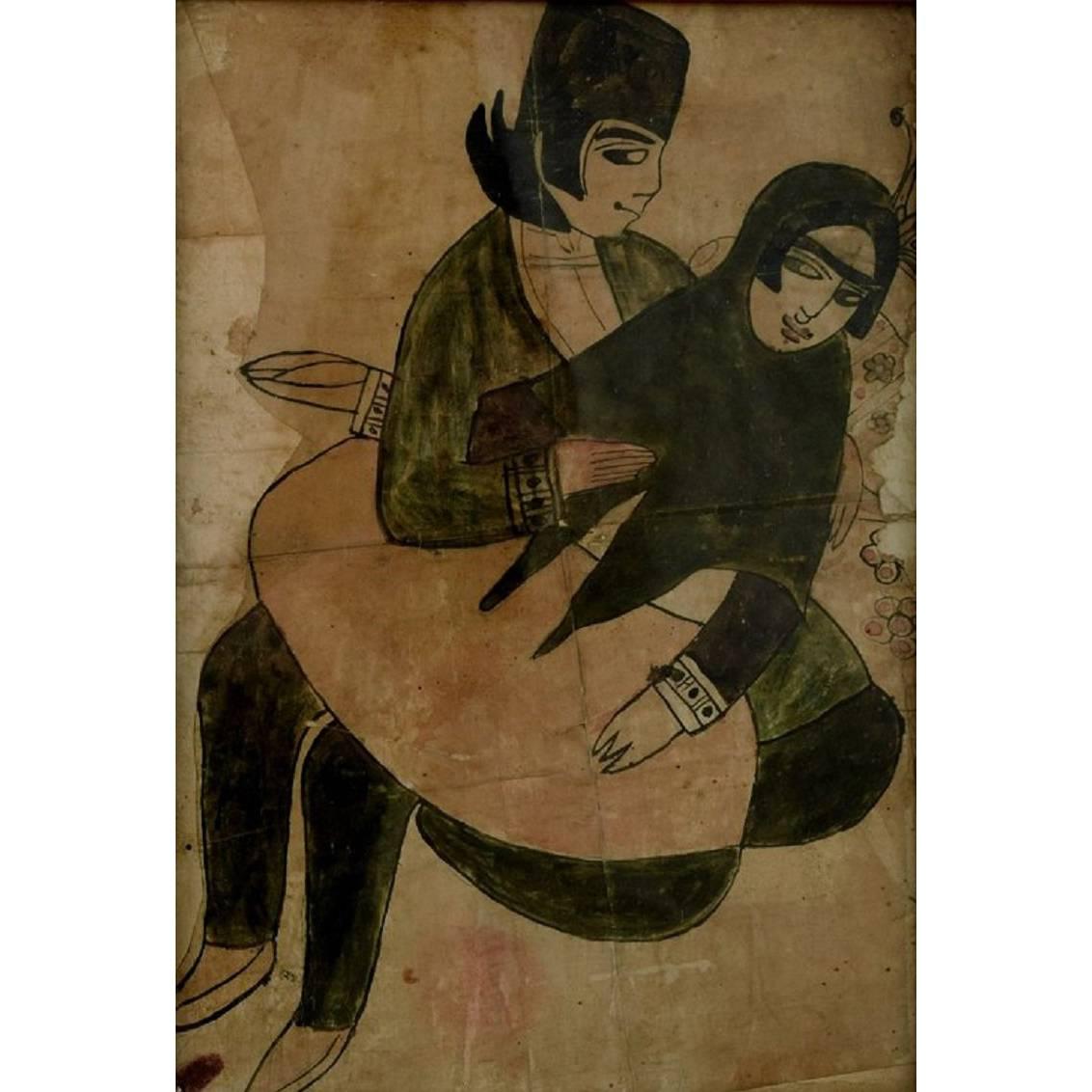 Erotische Szene Aquarell auf Papier auf Platte gelegt Persisch Iranische Schule