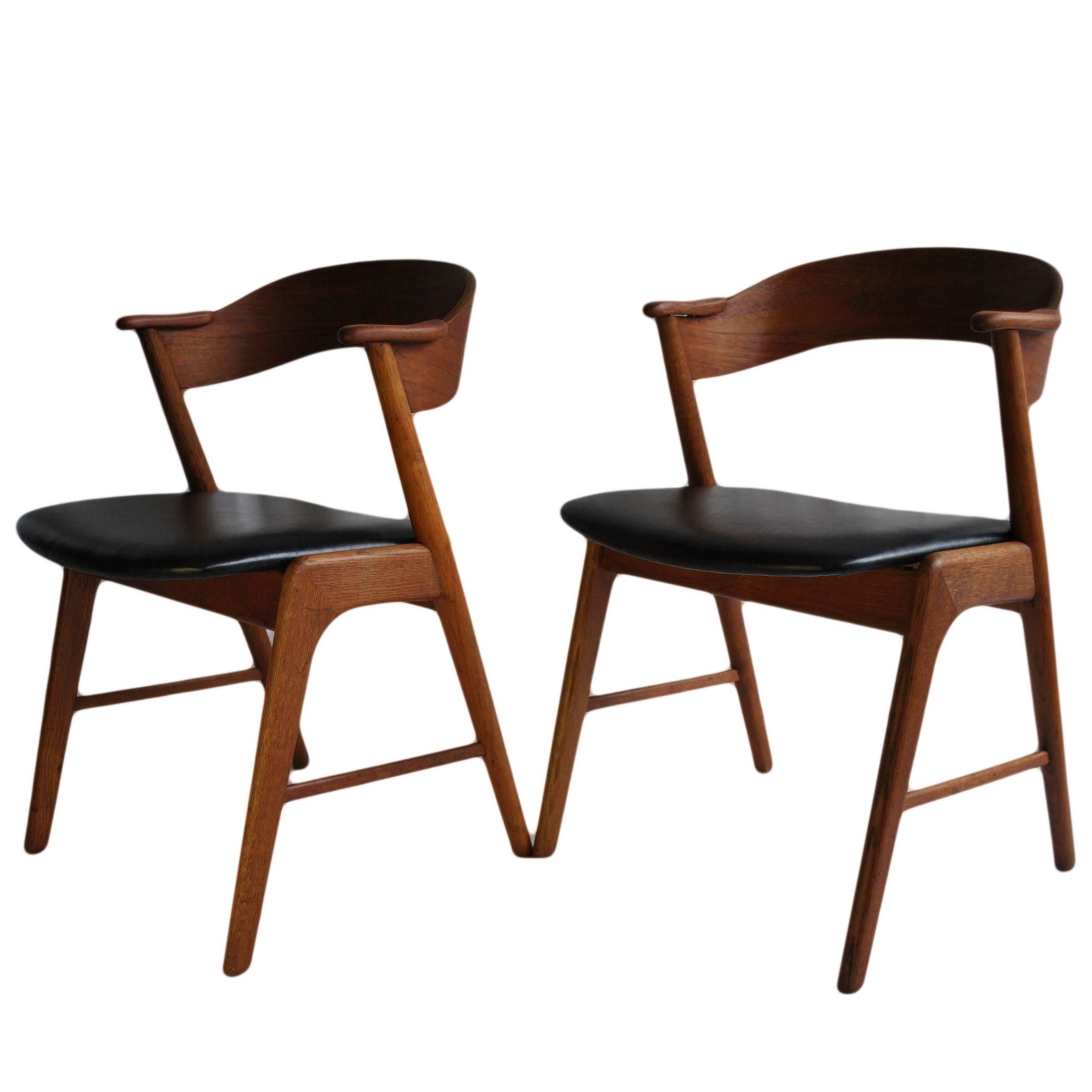 Pair of Kai Kristiansen Model 32 Chairs, repolished with New Leather.