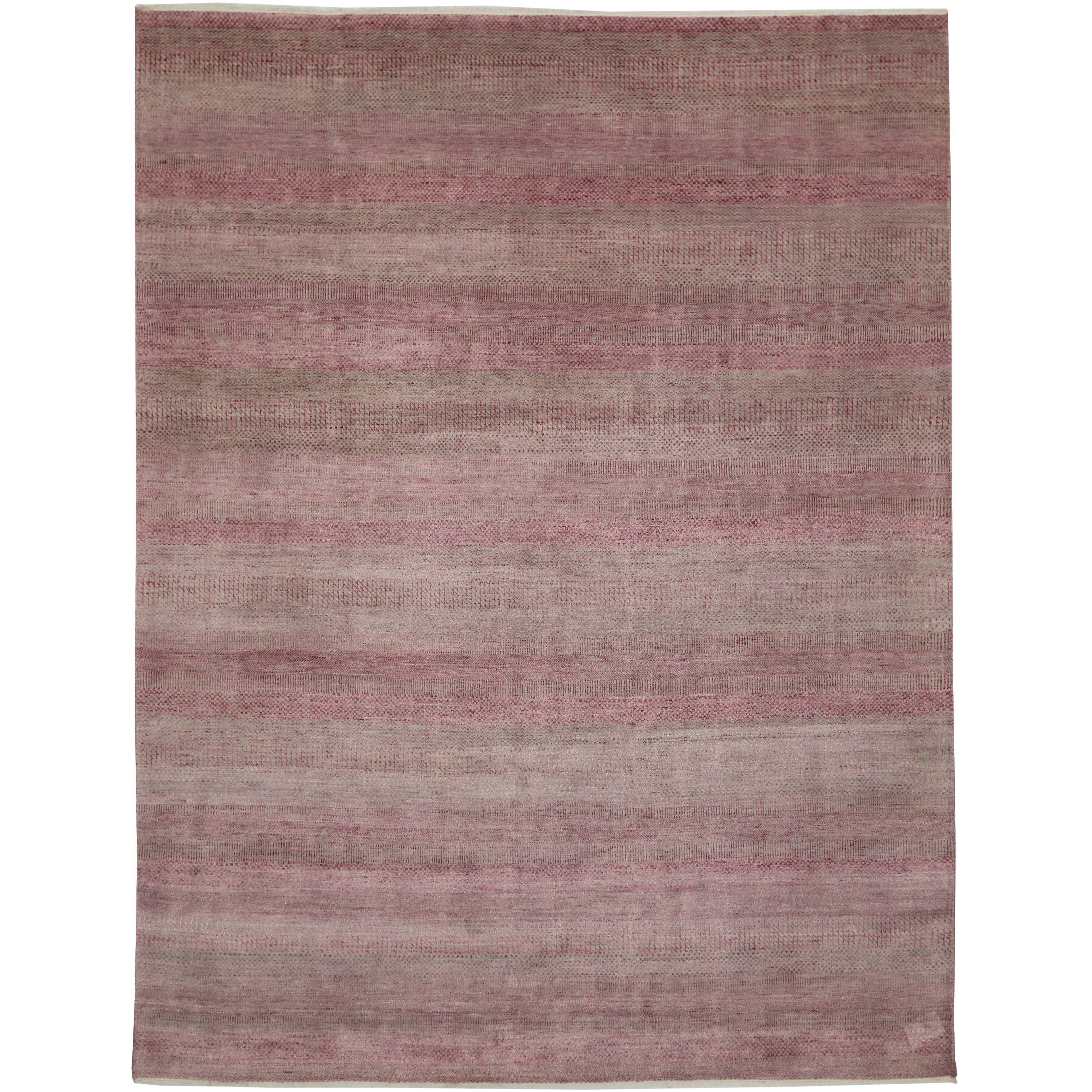 New Post-Modern Transitional Pink-Gray Area Rug with Contemporary Feminine Style