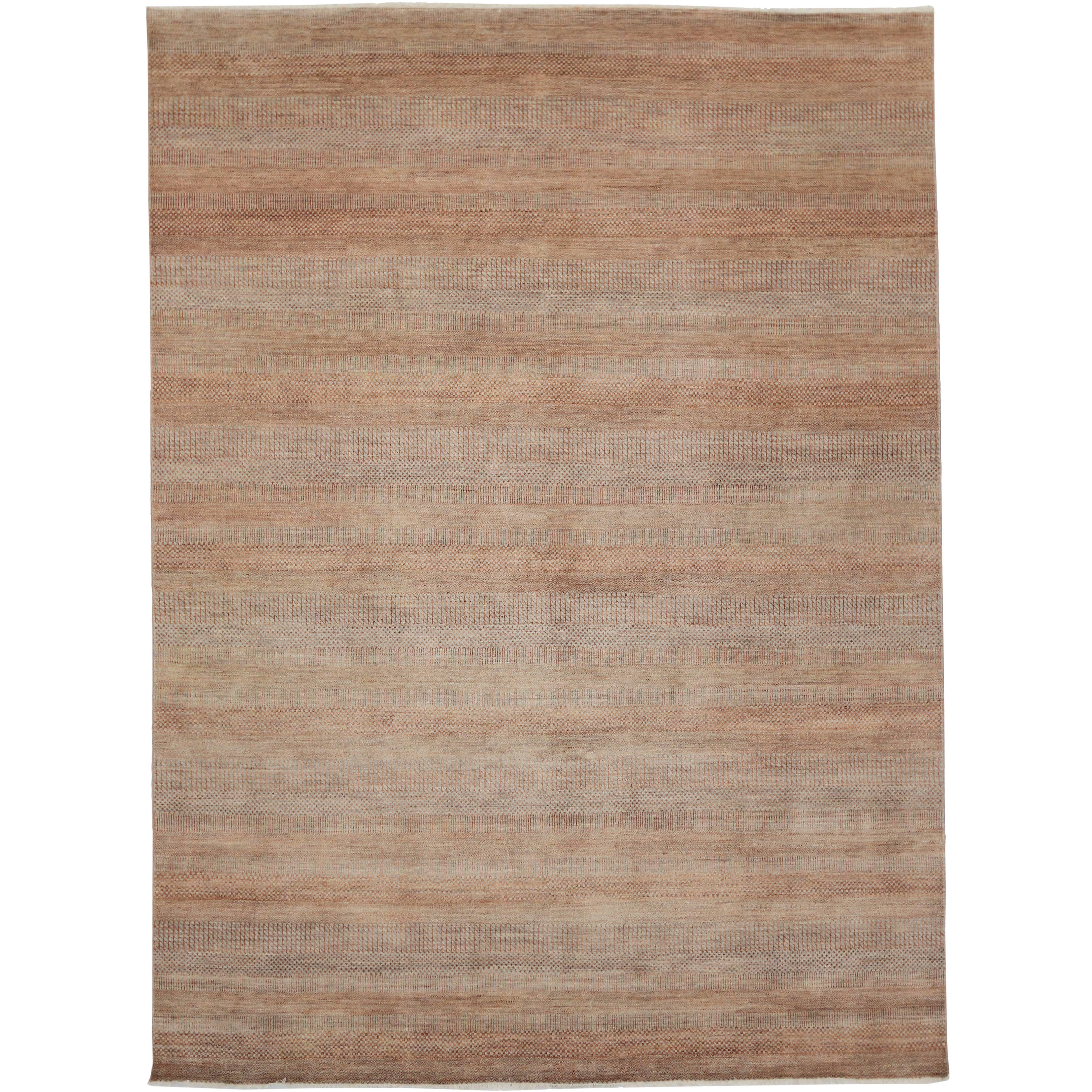 New Modern Transitional Orange-Grey Area Rug with Grasscloth Pattern