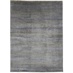 New Modern Transitional Grasscloth Area Rug, Wool and Silk Grey-Blue Area Rug