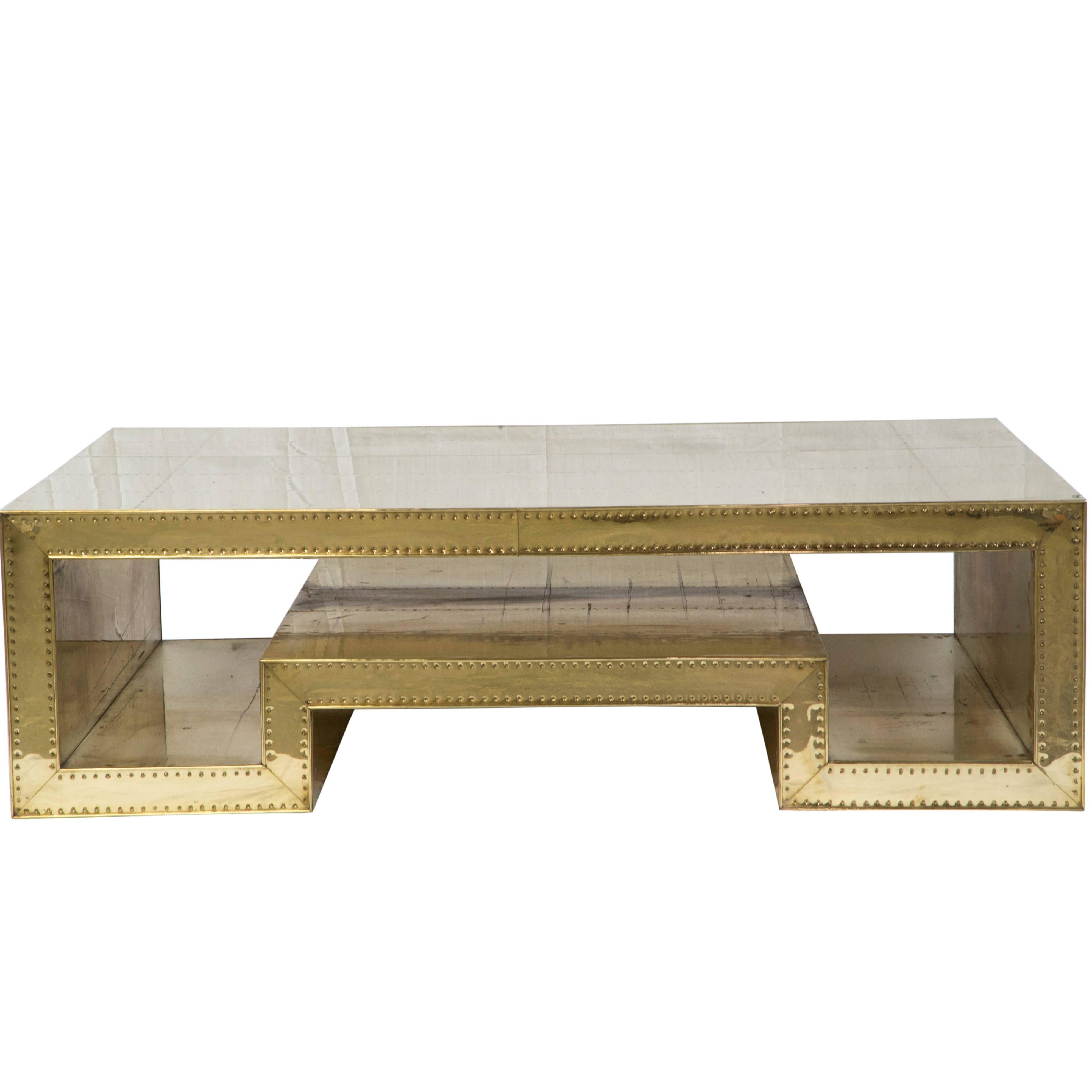 Brass Clad Cocktail Table For Sale