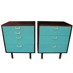 Pair of Mahogoany and Teal Color Modern Nightstands by Harvey Probber