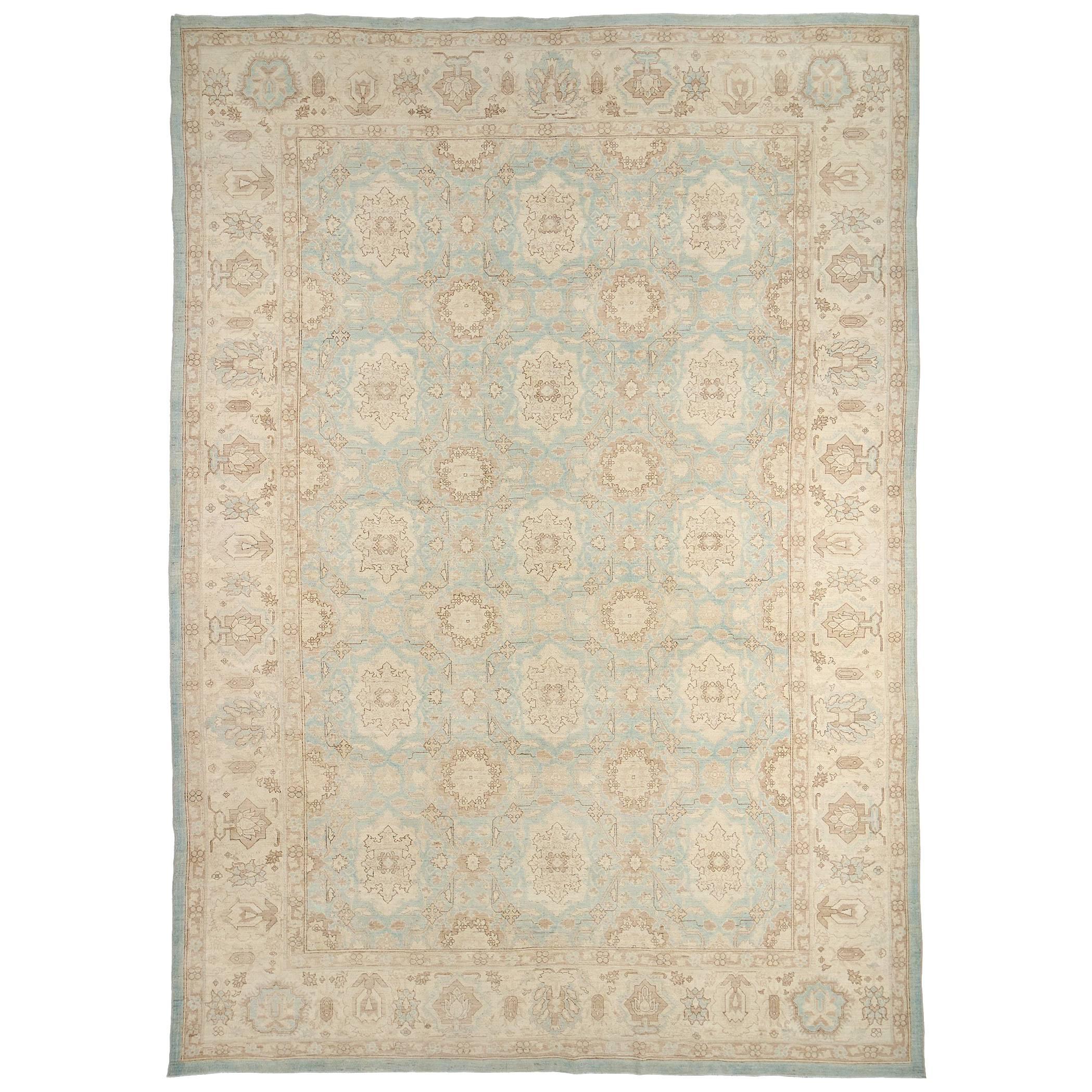 Contemporary Handwoven Blue Pastel Floral Afghan Area Rug