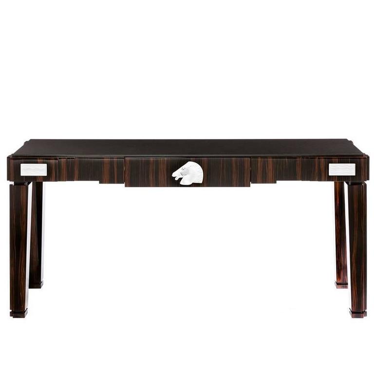 Lalique Natural Ebony Console or Entryway Table with Crystal Longchamp Accent For Sale