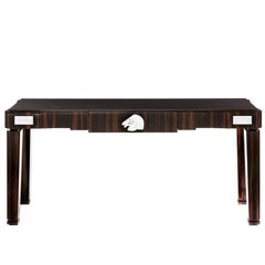 Antique Lalique Natural Ebony Console or Entryway Table with Crystal Longchamp Accent