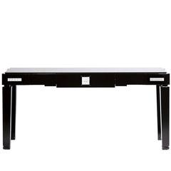 Lalique Black Lacquer Console or Entryway Table with Crystal Masque de Femme 4