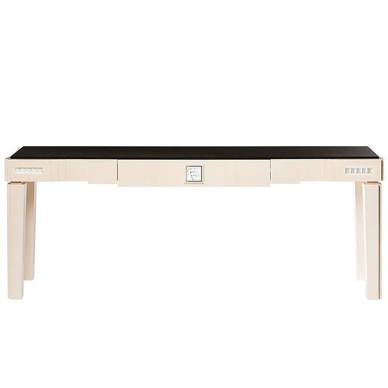 Lalique Ivory Ash Console or Entryway Table with Masque de Femme Crystal Panel For Sale
