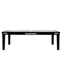 Lalique Black Lacquer Dining Room Table with Raisins Crystal Panel Accents 5