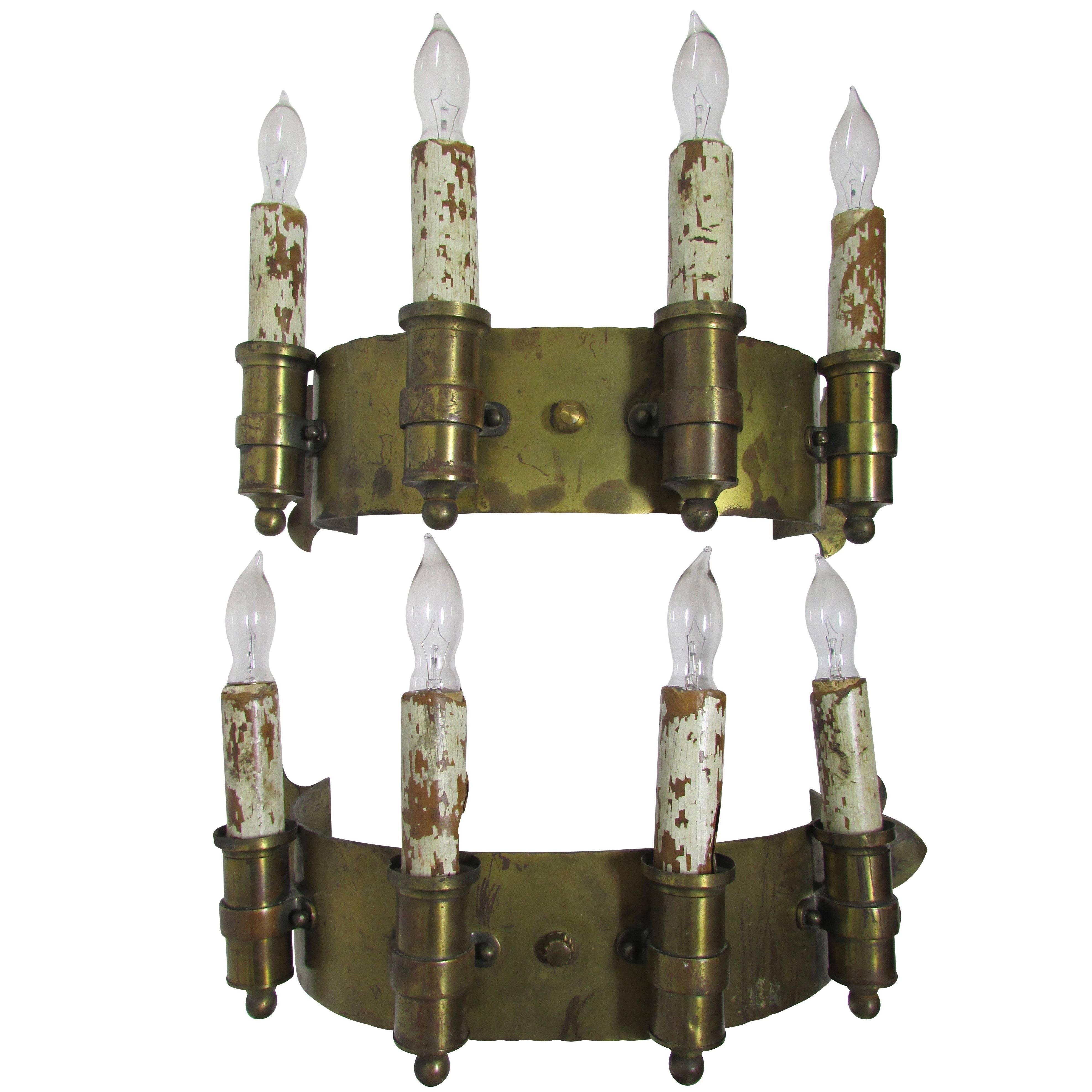 Pair of Brass Four Candle Sconces