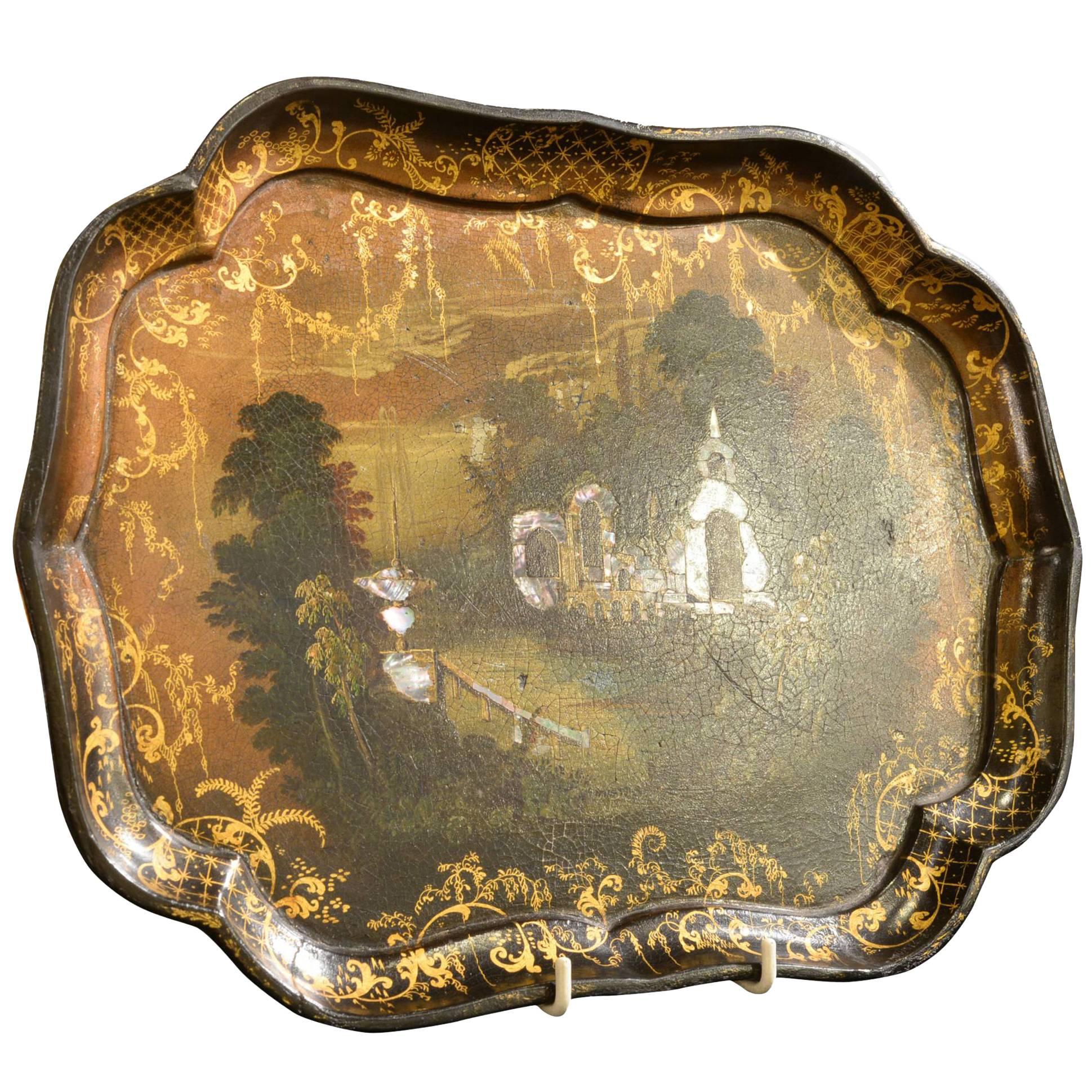 Mid-19th Century Paper Mache Card Tray For Sale