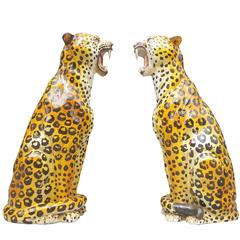 Pair Mid-Century Modern Sitting Leopard Sculptures