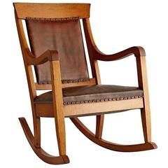 Arts & Crafts Oak and Leather Rocking Chair, circa 1915