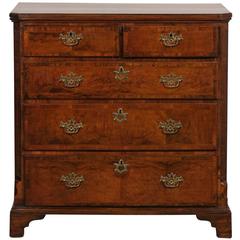 18th-19th Century George II English Chest, Burl Walnut Veneer, Chamfered Corners