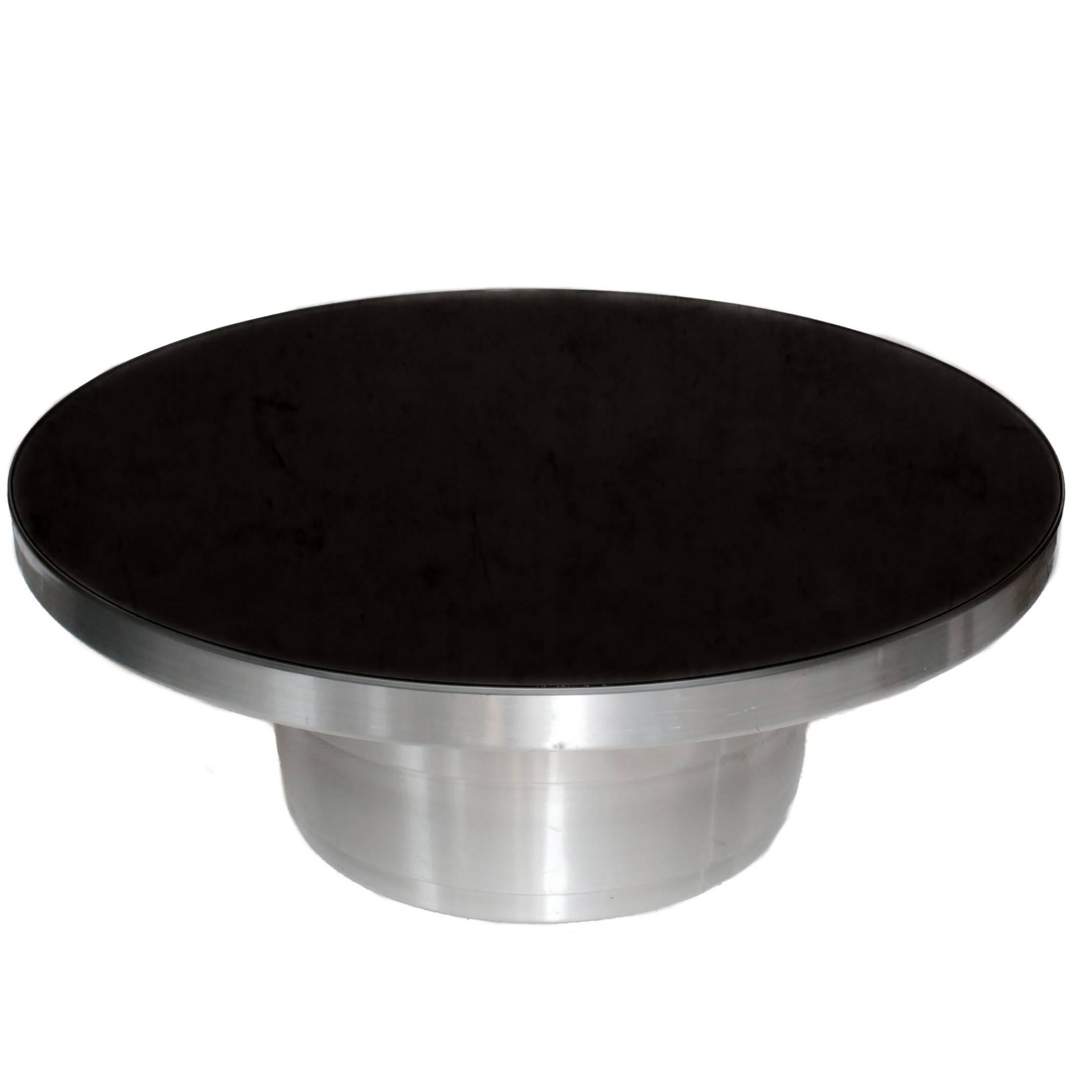 Vintage Modern Aluminium Mirrored Top Round Cocktail Table For Sale