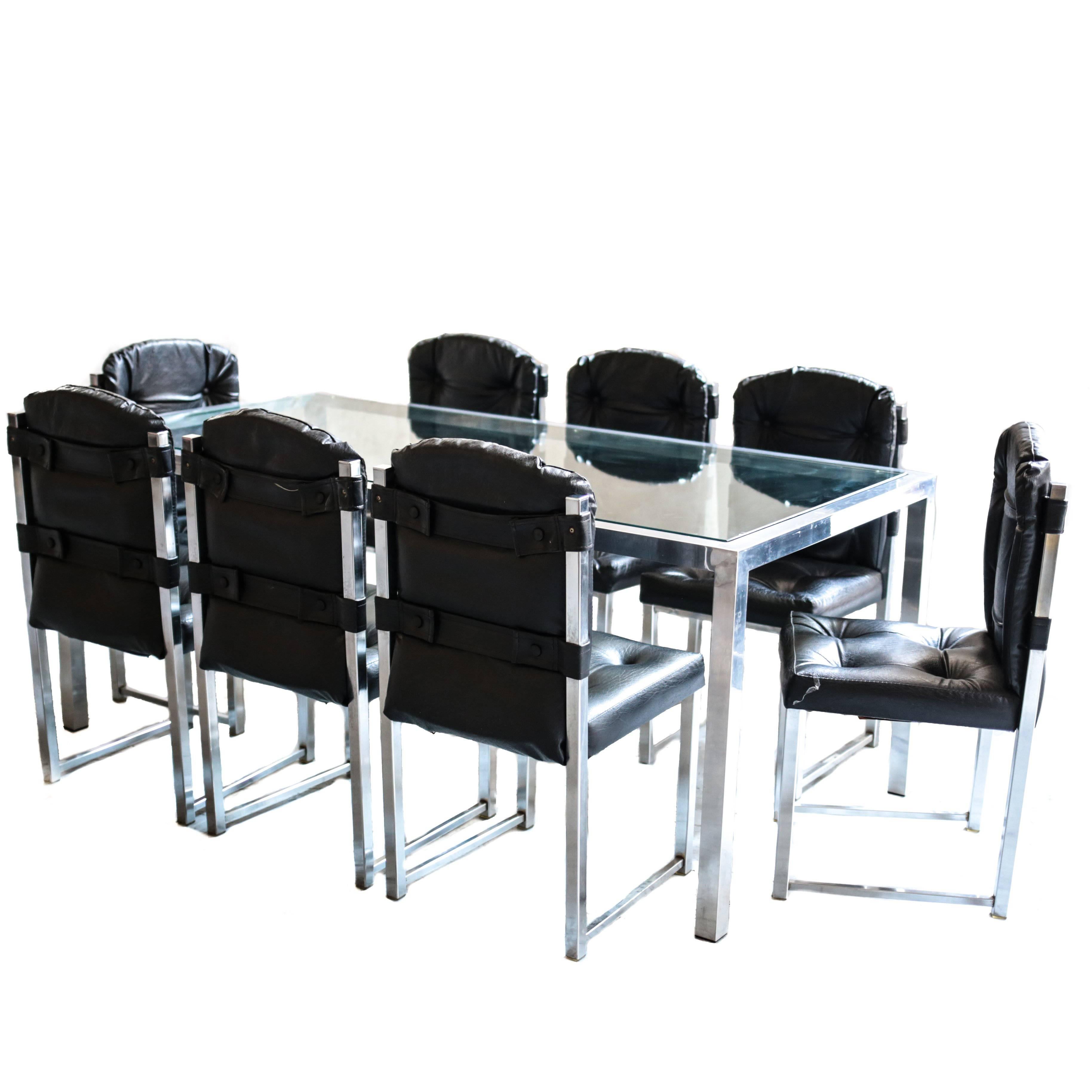Vintage Chrome Glass Dining Table and Chairs by Virtue Brothers For Sale