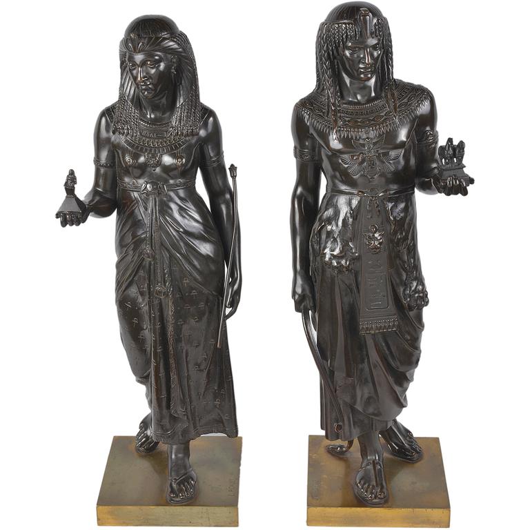 Pair of 19th Century Egyptian Statues by E. Picault For Sale at 1stdibs