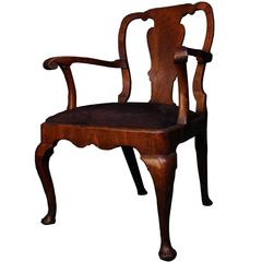 Antique Queen Anne Period Walnut Armchair