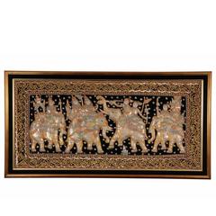 Framed Balinese Embellished Tapestry of Elephants