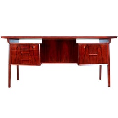 Vintage Brazilian Rosewood Desk with Reverse Bookshelf, circa 1960