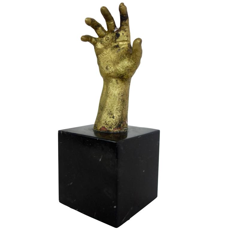 Vintage Brass Hand Sculpture on Black Marble Base For Sale at 1stdibs