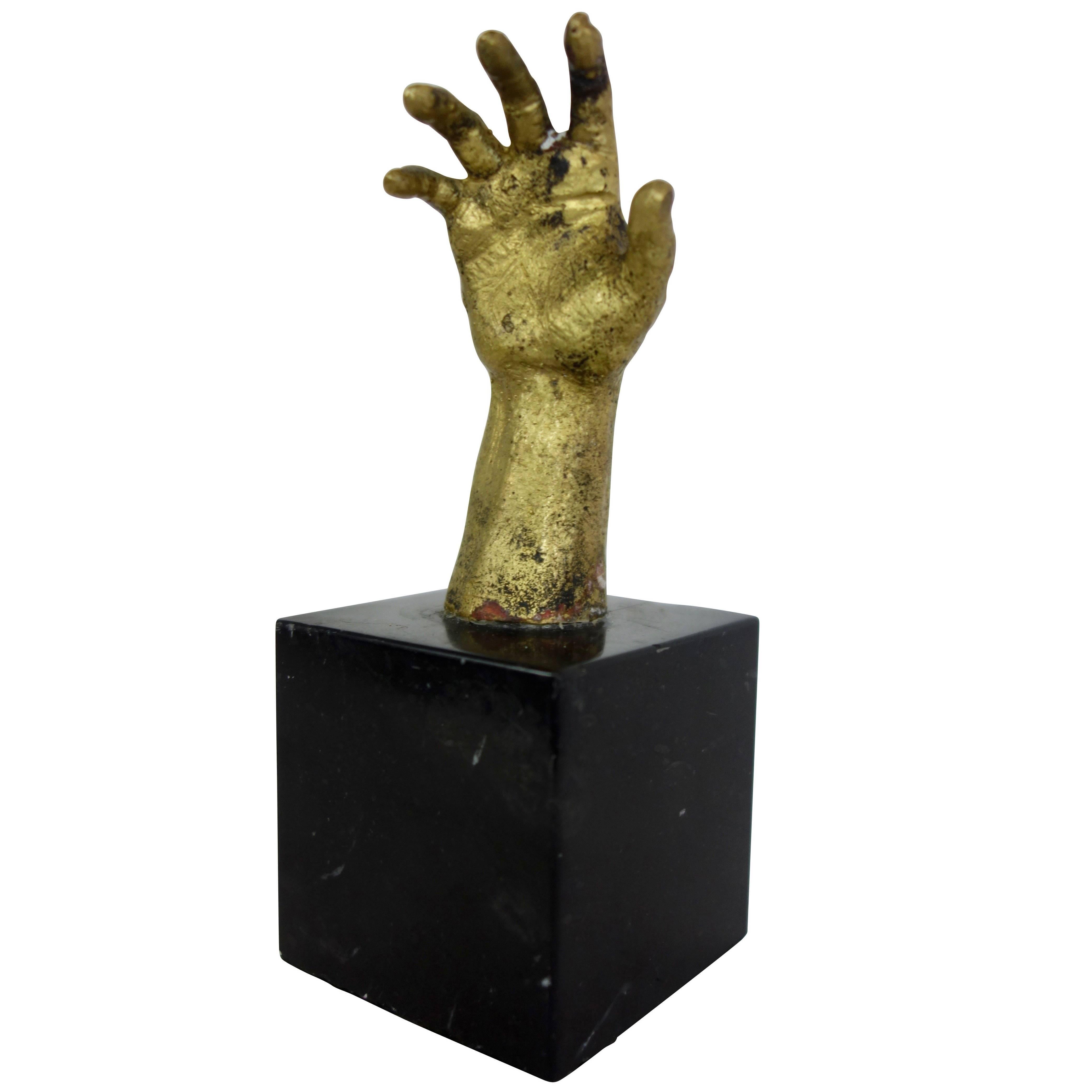 Vintage Brass Hand Sculpture on Black Marble Base